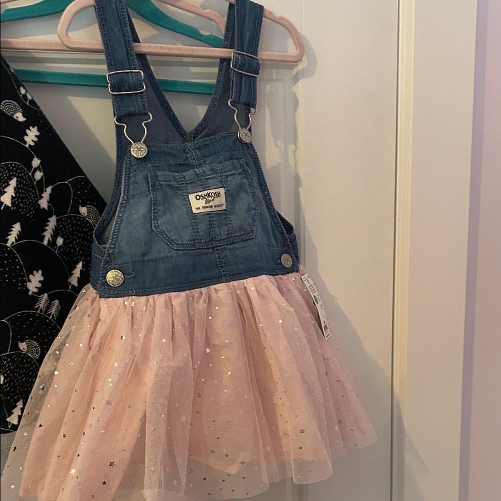 OshKosh B'gosh Denim and Pink Tulle Overall Dress